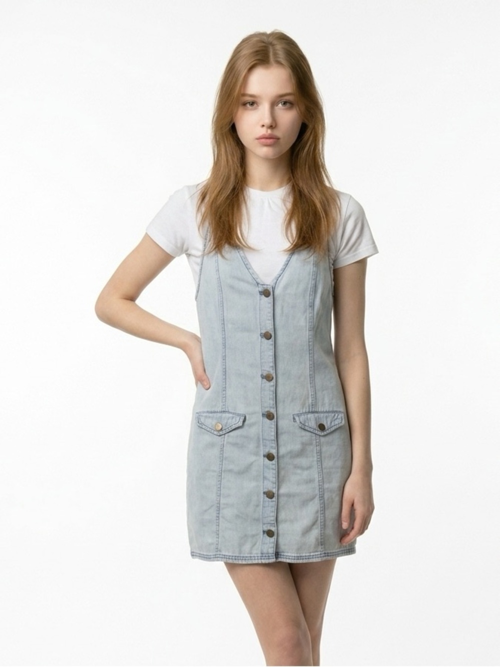 Urban Outfitter Jean Mini Dress M Lt Blue Button Up Racerback Y2K 90s  Dress 298